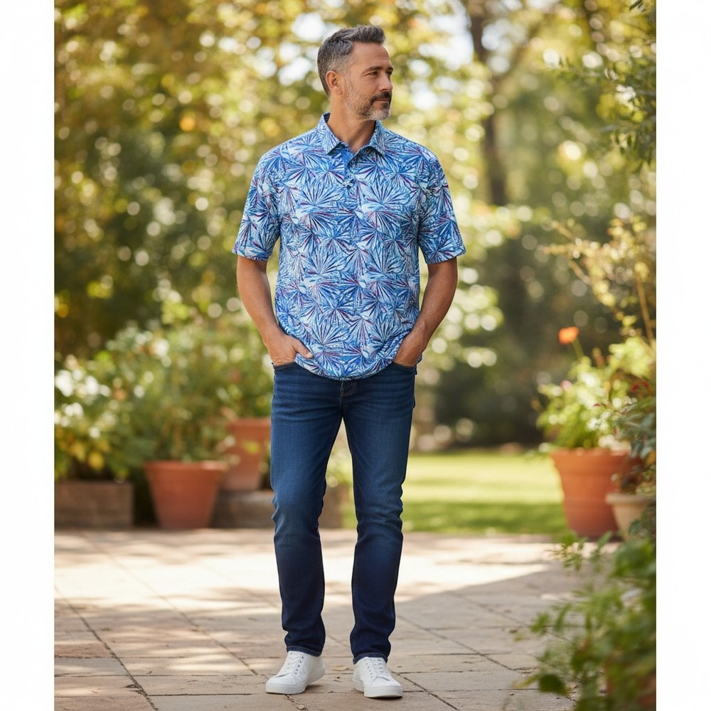 Walter Hagen Perfect 11 Mens Polo Blue Agave Floral Print Size XXL NWT